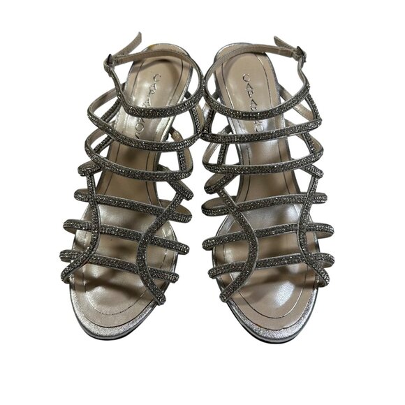 Caparros Womens Silver Strappy Rhinestone Stiletto Heels HOCO Sandals 9.5B - Picture 3 of 8